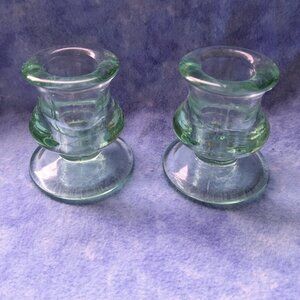 Green glass candle holders